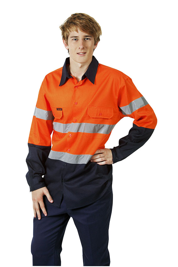 Hi Vis 190 GSM Cotton Drill Work Shirt, Long Sleeve